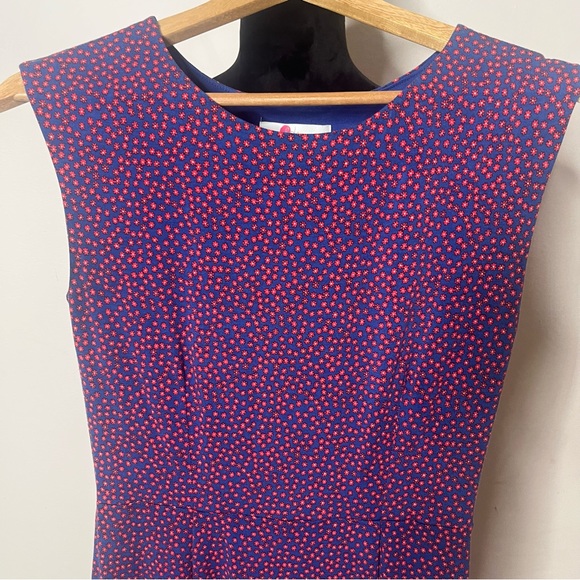 Boden Women’s Blue Red Floral Print Sleeveless Sheath Jersey Midi Dress Sz 6R - Picture 9 of 10